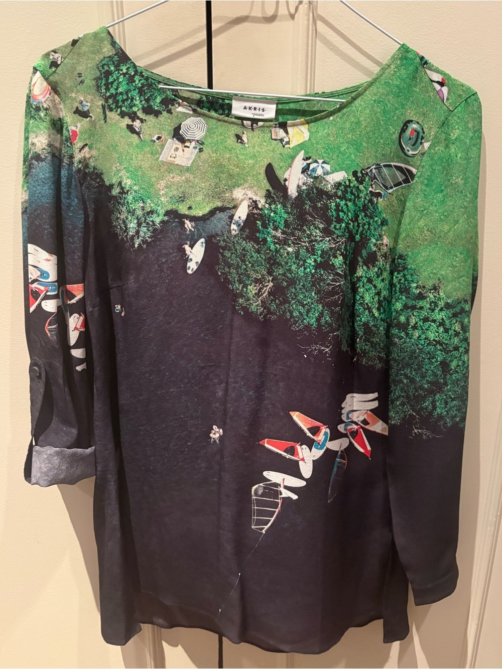 Akris Punto 100% Silk Scenic Print Top Size 6